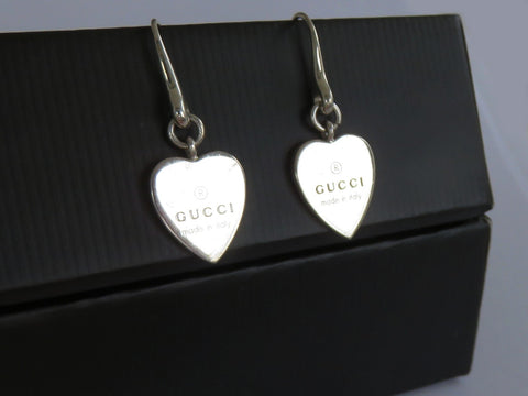 Gucci Sterling Silver Trademark Heart Dangle Earrings Price Includes US Tariff