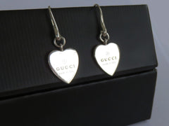 Gucci Sterling Silver Trademark Heart Dangle Earrings Price Includes US Tariff