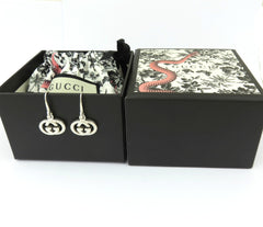 Gucci 925 Silver Interlocking G Dangle Earrings Authentic with Box Pouch Italy