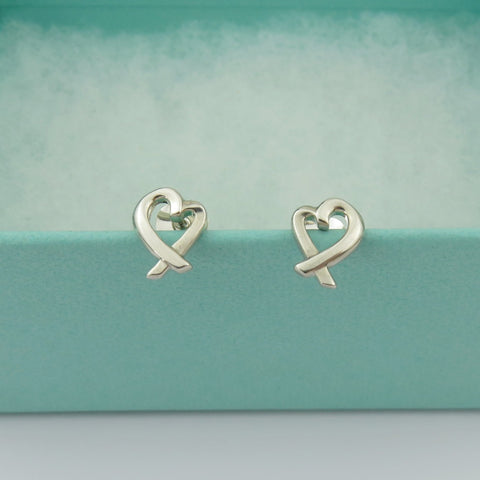 TIFFANY & CO 925 Sterling Silver Loving Heart Earrings Authentic