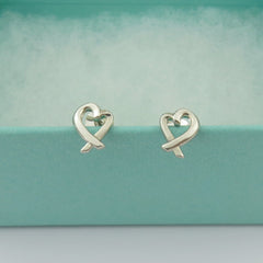 TIFFANY & CO 925 Sterling Silver Loving Heart Earrings Authentic