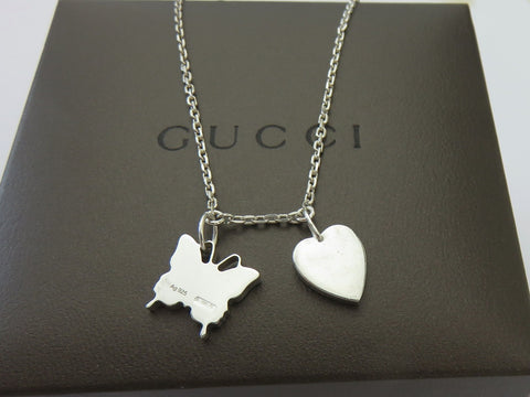 Gucci Sterling Silver Heart and Butterfly Pendant Price Includes US Tariff