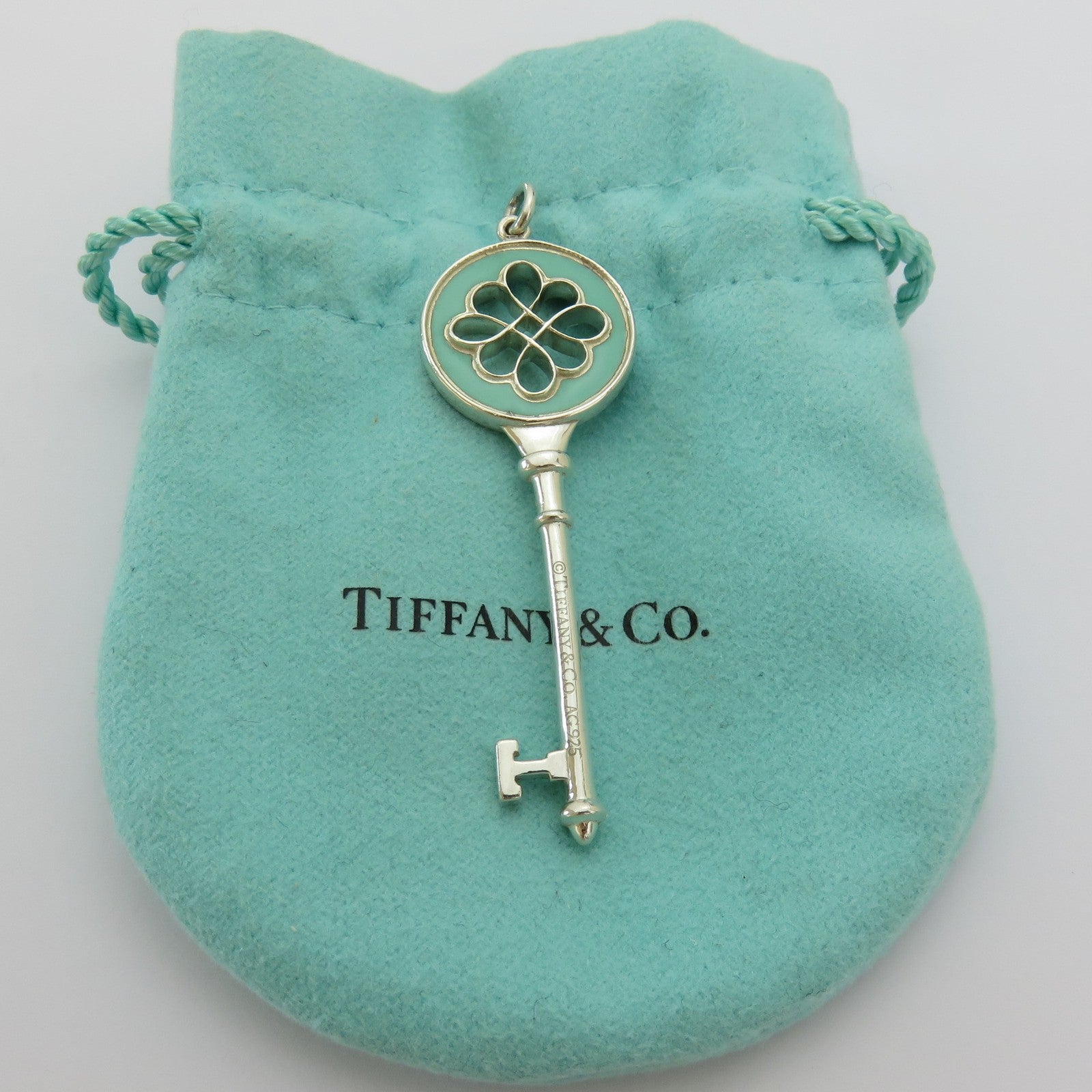 Tiffany & Co 925 Silver Blue Enamel Large Blossom Daisy Key Pendant Charm
