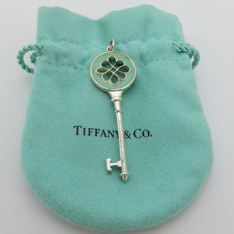 Tiffany & Co 925 Silver Blue Enamel Large Blossom Daisy Key Pendant Charm