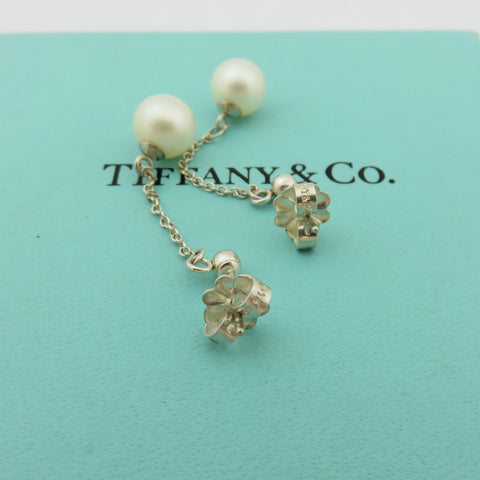 TIFFANY & CO 925 Silver Ziegfeld Fresh Water Pearl Drop Earrings with Box