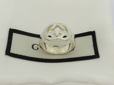 GUCCI Sterling Silver Interlocking G Logo Ring 4.75 Price Includes US Tariff
