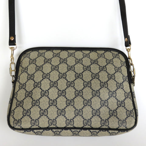 GUCCI Vintage Navy Blue Grey GG Monogram Canvas Leather Cross Body Bag Authentic