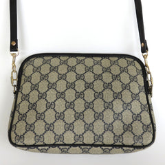 GUCCI Vintage Navy Blue Grey GG Monogram Canvas Leather Cross Body Bag Authentic