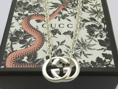 Gucci 925 Silver Interlocking G Oval Link Unisex Necklace Authentic with Box