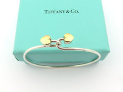 TIFFANY & CO Sterling Silver 18K Gold Double Heart Bangle Bracelet