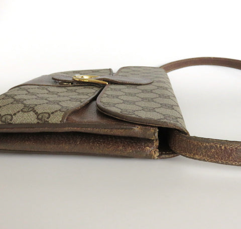 Gucci Vintage Brown GG Monogram Canvas Leather Convertible Shoulder Bag Clutch