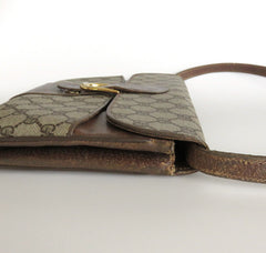 Gucci Vintage Brown GG Monogram Canvas Leather Convertible Shoulder Bag Clutch