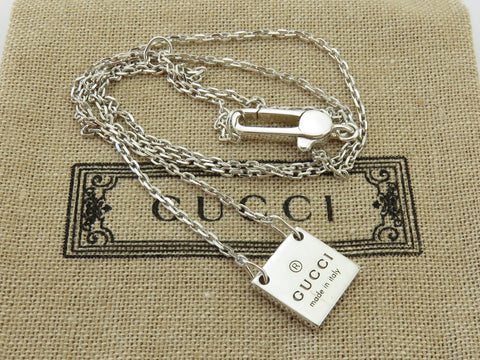Gucci Sterling Silver Mini Square Tag Pendant Necklace Price Includes US Tariff