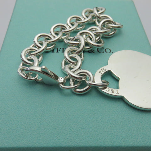 TIFFANY & CO Return to Tiffany Lg Heart 925 Silver Bracelet Authentic Pouch Box