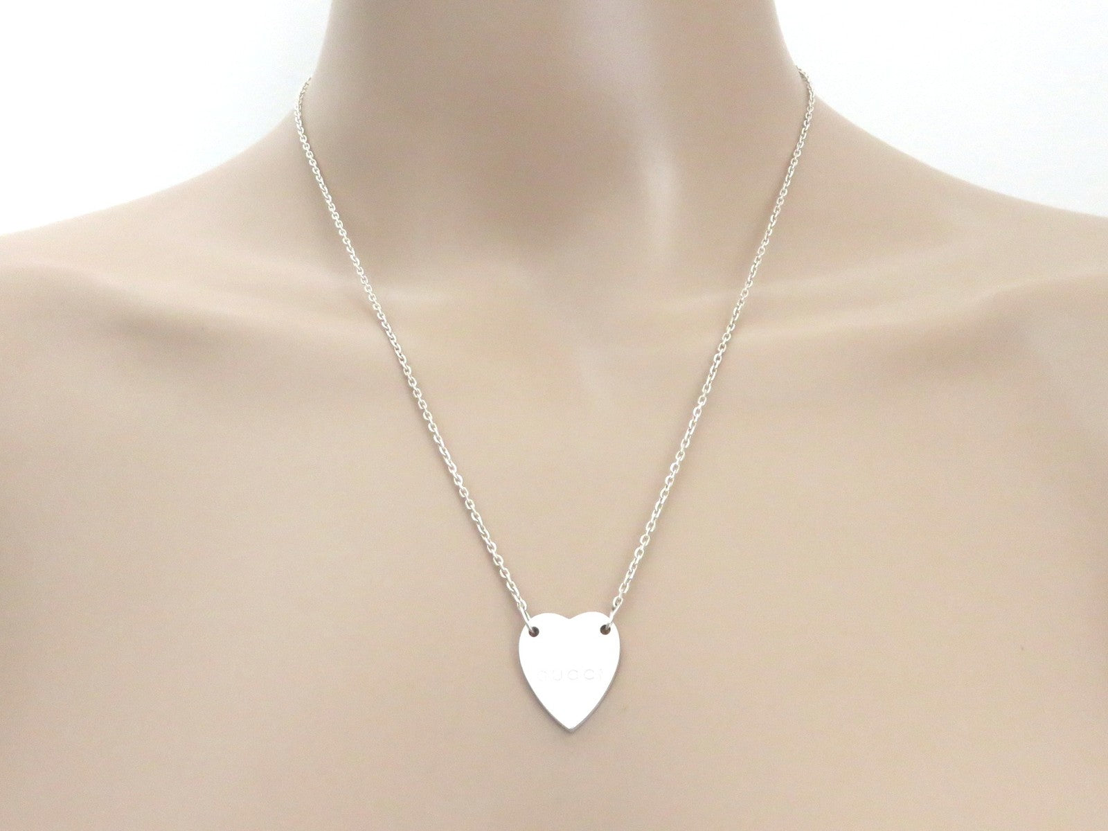 Gucci Sterling Silver Trademark Heart Pendant Necklace Price Includes US Tariff