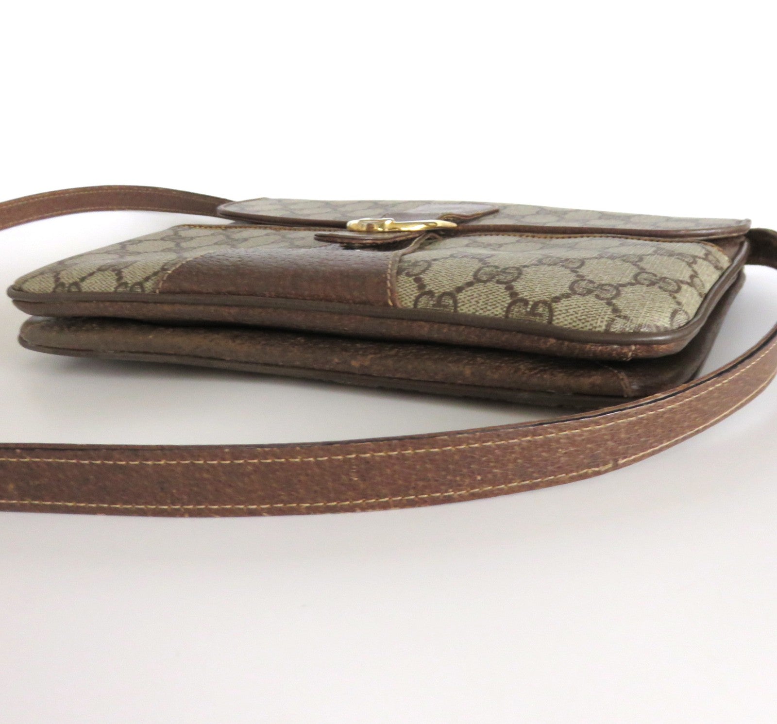 Gucci Vintage Brown GG Monogram Canvas Leather Convertible Shoulder Bag Clutch