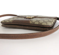 Gucci Vintage Brown GG Monogram Canvas Leather Convertible Shoulder Bag Clutch
