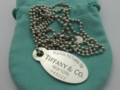 TIFFANY & CO Silver Return to TIFFANY Oval Tag Long Beaded Chain Unisex Necklace
