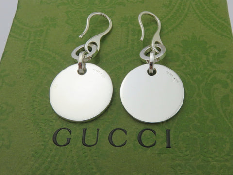 Gucci Sterling Silver Trademark Round Dangle Earrings New with Gucci Pouch Box