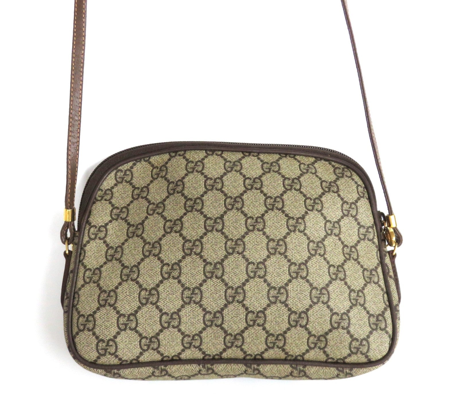 Authentic Vintage GUCCI Brown GG Monogram Canvas Leather Cross Body Bag Purse