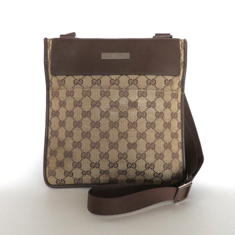 GUCCI Brown GG Monogram Canvas Leather Unisex Cross Body Bag Purse Authentic