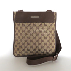 GUCCI Brown GG Monogram Canvas Leather Unisex Cross Body Bag Purse Authentic