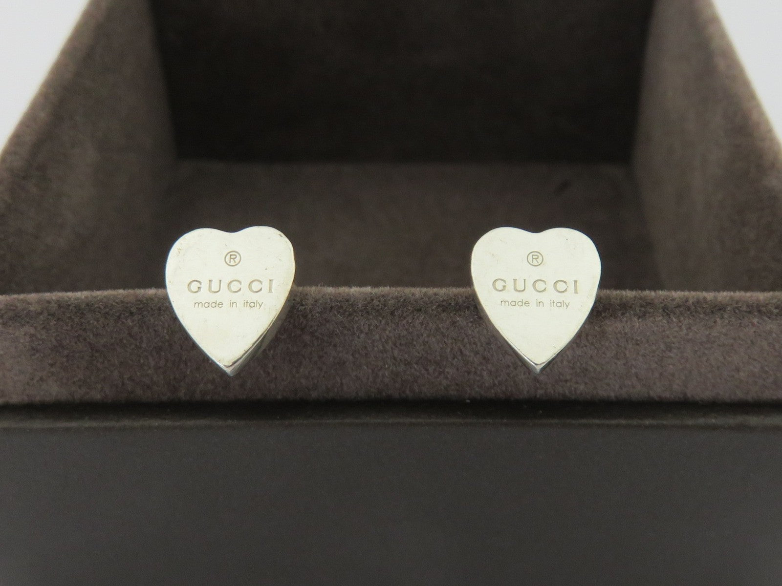 GUCCI Sterling Silver Trademark Heart Tag Earrings Price Includes US Tariff