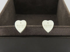 GUCCI Sterling Silver Trademark Heart Tag Earrings Price Includes US Tariff