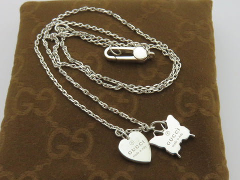 Gucci Sterling Silver Heart and Butterfly Pendant Price Includes US Tariff