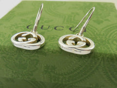 Gucci 925 Sterling Silver Interlocking G Dangle Earrings Authentic with Box