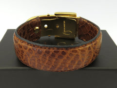 GUCCI Brown Leather Gold Tone Metal Belt Bangle Price Includes US Tariff