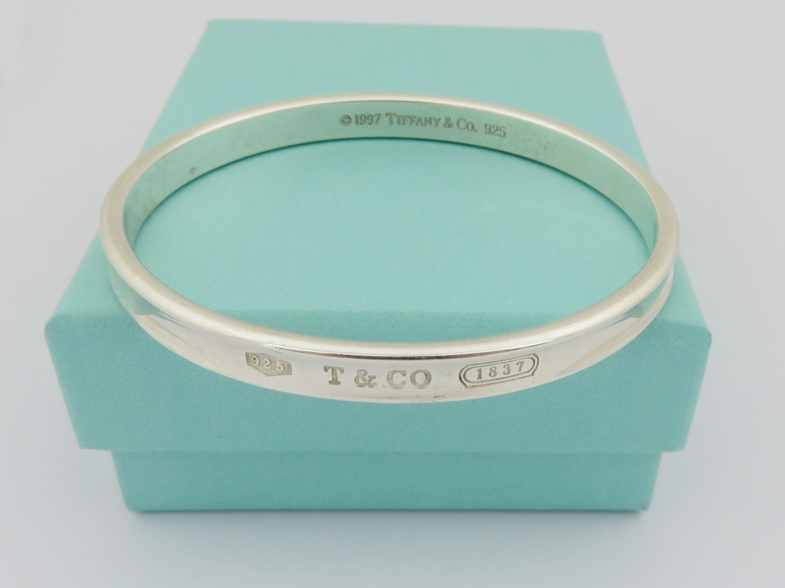 Authentic TIFFANY & CO Sterling Silver 925 1837 Bangle Bracelet with Box Ribbon