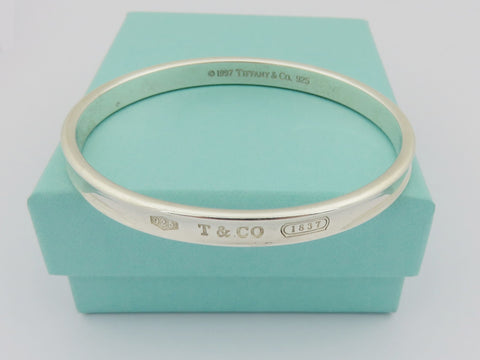 Authentic TIFFANY & CO Sterling Silver 925 1837 Bangle Bracelet with Box Ribbon