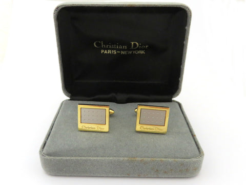 Christian Dior Gold Silver Tone Metal Logo Cufflinks Price Includes US Tariff