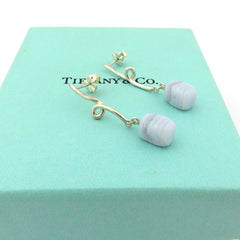 TIFFANY & CO 925 Silver Blue Lace Agate Twist Dangle Drop Earring with Box Rare