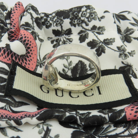 GUCCI 925 Sterling Silver Interlocking G Ring Size 5.5 Authentic with Pouch