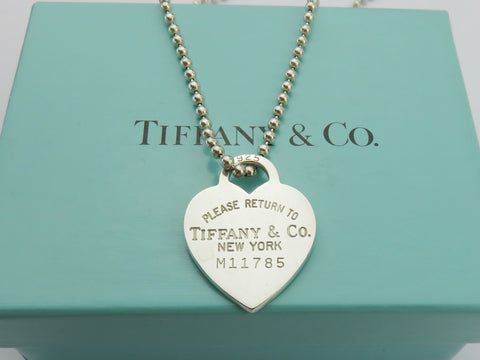 TIFFANY & CO Silver Return to Tiffany Heart Tag Long Beaded Chain Necklace