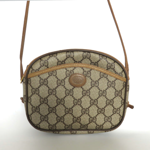 GUCCI Vintage Brown GG Monogram Canvas Leather Small Cross Body Bag Authentic