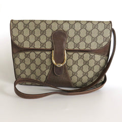 Gucci Vintage Brown GG Monogram Canvas Leather Convertible Shoulder Bag Clutch