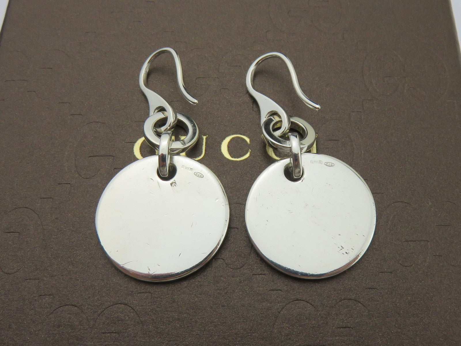 Gucci Sterling Silver Trademark Round Dangle Earrings Price Includes US Tariff