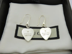 Authentic Gucci Sterling Silver Trademark Heart Dangle Earrings with Box & Pouch