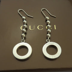 Gucci Circle Drop Dangle Earrings 925 Sterling Silver Authentic w/ Box Italy