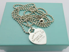 TIFFANY & CO Silver Return to Tiffany Heart Tag Long Beaded Chain Necklace