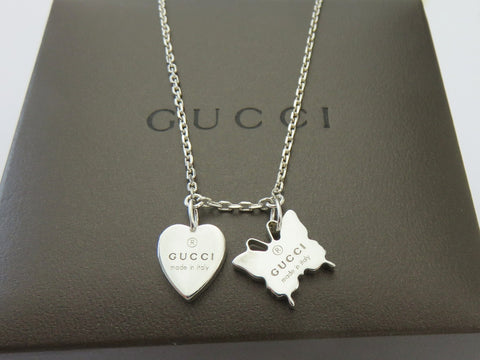 Gucci Sterling Silver Heart and Butterfly Pendant Price Includes US Tariff