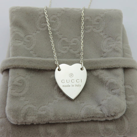 Gucci 925 Sterling Silver Trademark Heart Pendant Necklace Authentic with Pouch