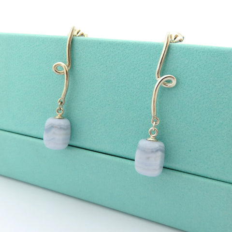 TIFFANY & CO 925 Silver Blue Lace Agate Twist Dangle Drop Earring with Box Rare