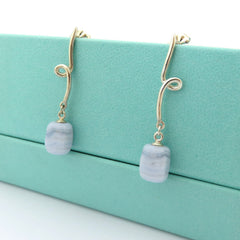 TIFFANY & CO 925 Silver Blue Lace Agate Twist Dangle Drop Earring with Box Rare