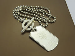 Gucci Sterling Silver Logo Bar Dog Tag Ball Chain Unisex Toggle Pendant Necklace