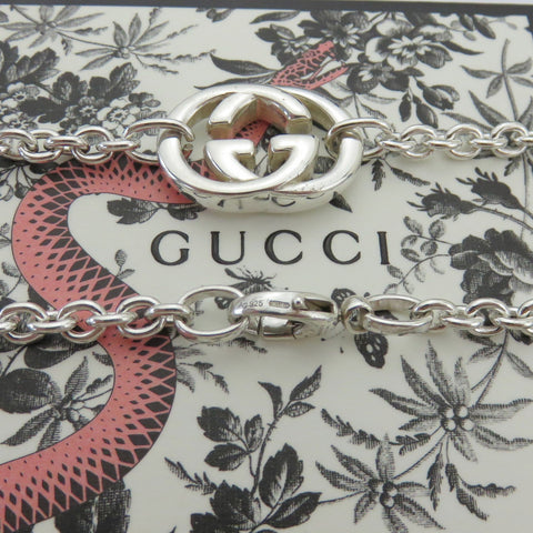 Gucci 925 Silver Interlocking G Oval Link Unisex Necklace Authentic w/ Box Pouch