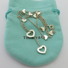 TIFFANY & CO 925 Sterling Silver Heart Link Lariat Necklace Authentic with Pouch